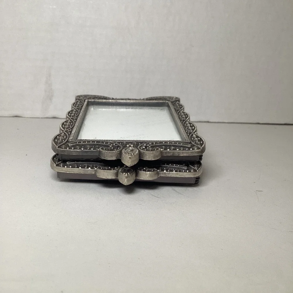 Vintage Style Marcasite Silver Tone Ornate Picture Frames Set 2 Rhinestone 2x3